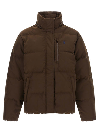 Hooded Puffer Jacket by Polo Ralph Lauren for women in polyester & duck down brown features an contemporary silhouette, showcasing a sophisticated hooded neckline and contemporary pockets, hooded & insulated for a truly refined look.