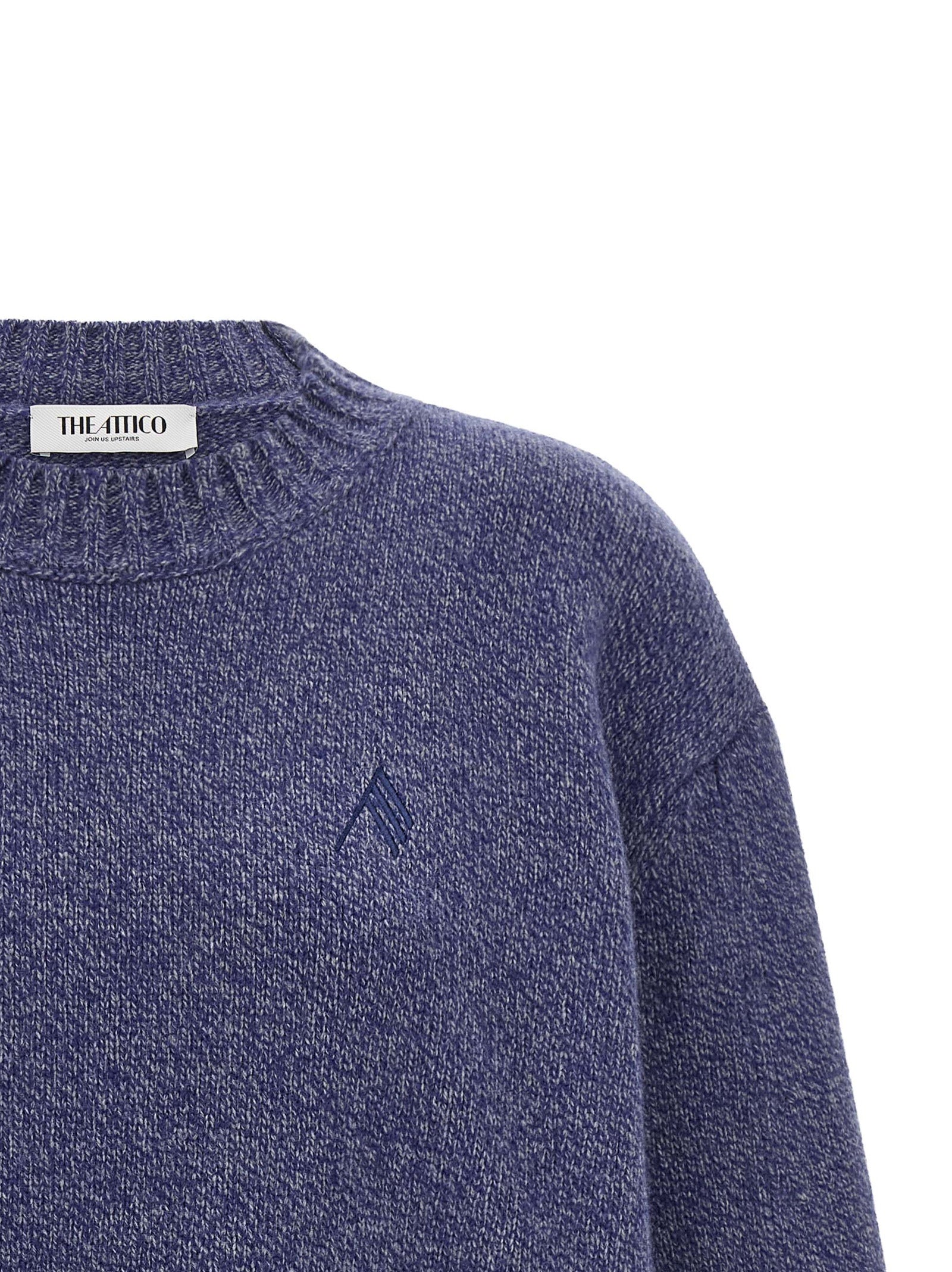 Cardigan by The Attico for women in cashmere virgin wool blue & indigo showcases a luxurious silhouette, meticulously detailed with a sophisticated crew neckline and for a refined finish.