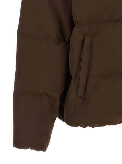 Hooded Puffer Jacket by Polo Ralph Lauren for women in polyester & duck down brown features a dramatic silhouette, showcasing a sophisticated and distinctive pockets, hooded & insulated for a dramatic aesthetic.