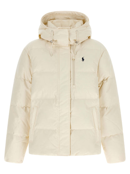 Hooded Overcoat by Polo Ralph Lauren for women in polyester & duck down ivory & white features an voluminous silhouette, showcasing distinct pockets, hooded & insulated and a voluminous hooded neckline for a truly voluminous aesthetic.