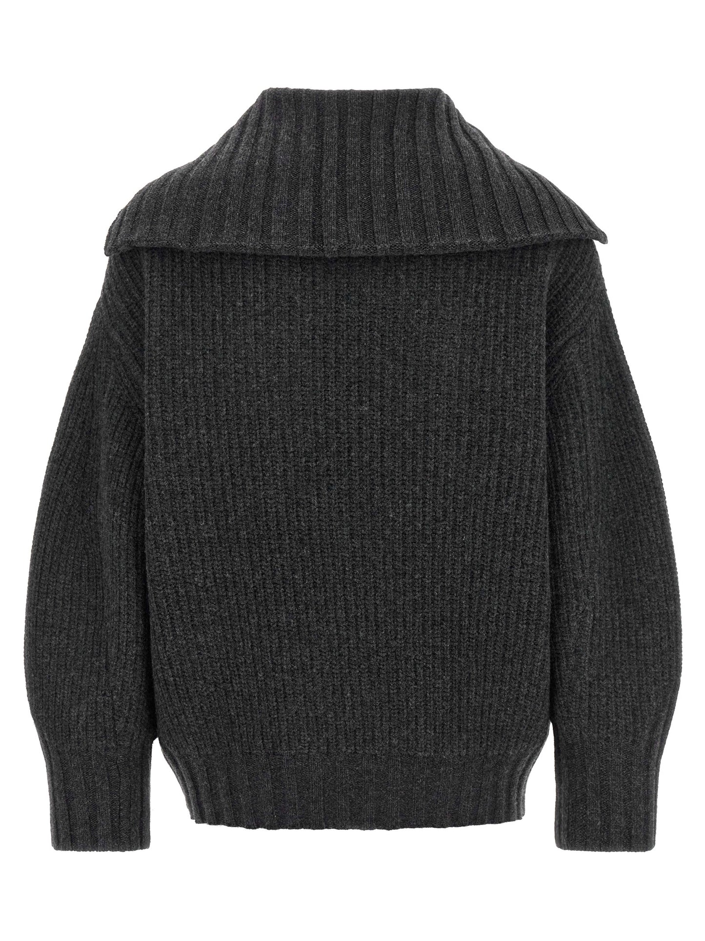 Cardigan by The Attico for women in cashmere virgin wool gray features a dramatic silhouette, showcasing a sophisticated turtle asymmetric scoop neckline and dramatic detail for a timeless, premium look.