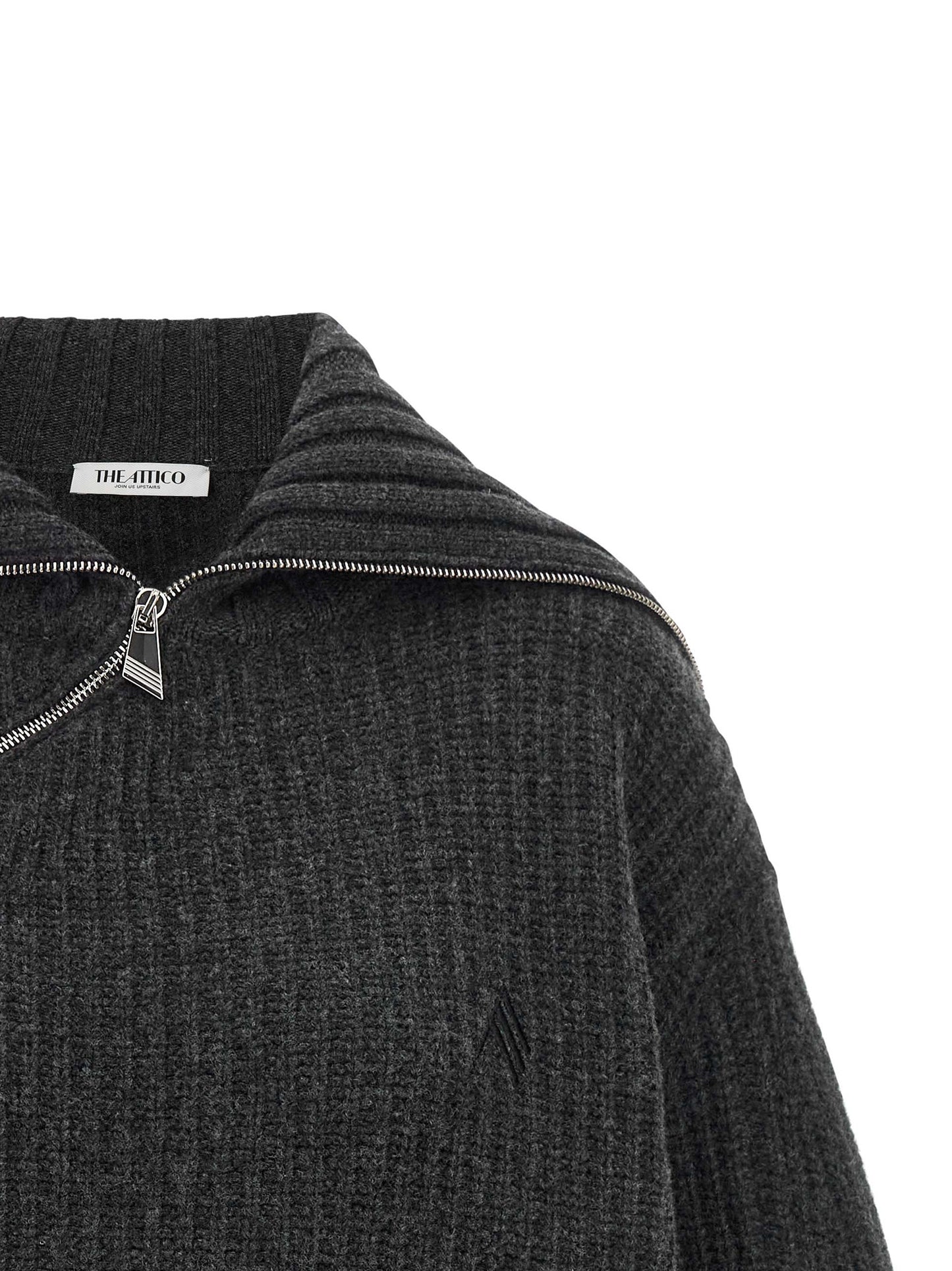 Cardigan by The Attico for women in cashmere virgin wool gray features an crisp silhouette, showcasing a sophisticated turtle asymmetric scoop neckline and detail for a truly crisp finish.