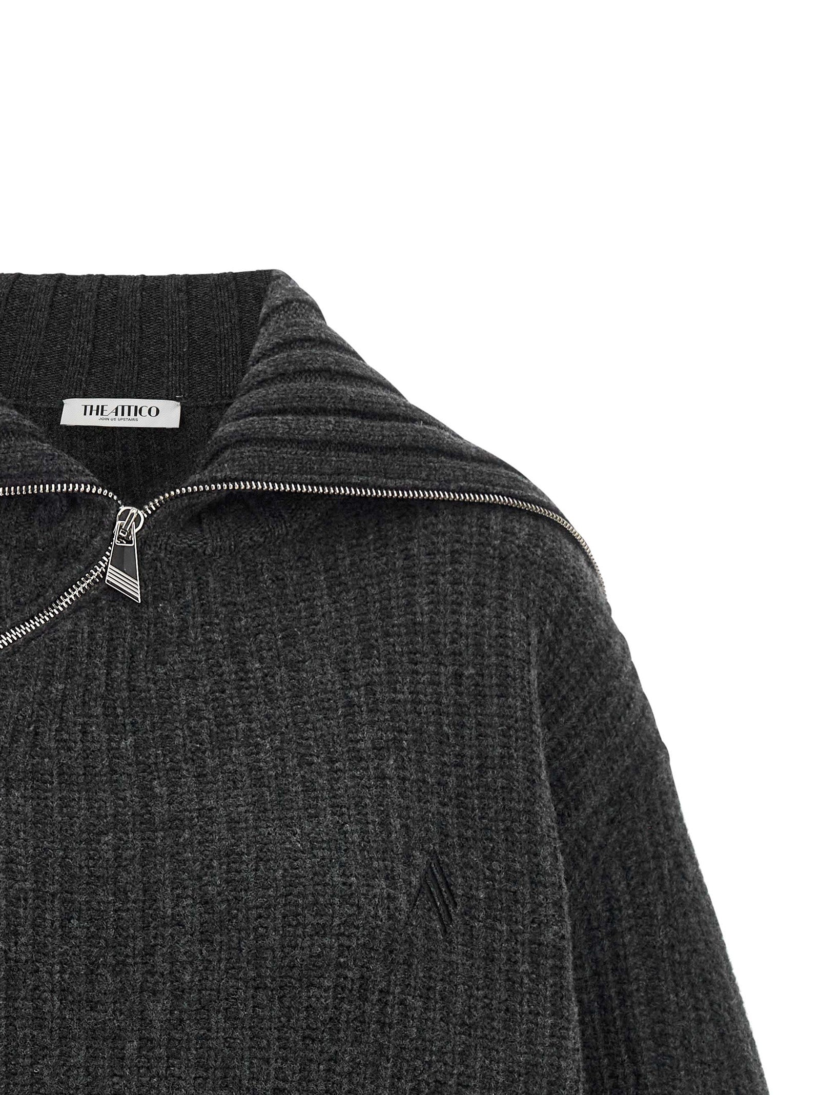 Cardigan by The Attico for women in cashmere virgin wool gray features an crisp silhouette, showcasing a sophisticated turtle asymmetric scoop neckline and detail for a truly crisp finish.