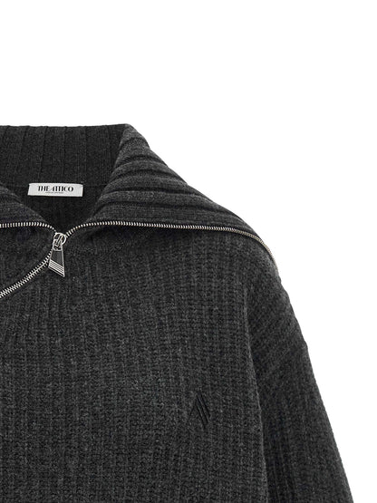 Cardigan by The Attico for women in cashmere virgin wool gray features an crisp silhouette, showcasing a sophisticated turtle asymmetric scoop neckline and detail for a truly crisp finish.