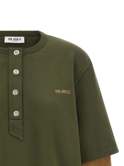 Activewear Sweatshirt by The Attico for women in cotton bicolour, camel, green, olive & silver presents a sporty silhouette, showcasing a sophisticated and detailed with premium for a sporty finish.