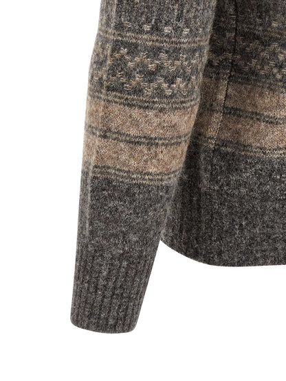 Cardigan by Brunello Cucinelli for men in cashmere & alpaca wool gray & jacquard showcases a luxurious silhouette, meticulously detailed with a sophisticated and for a refined finish.
