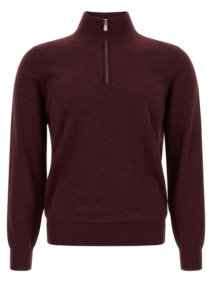 Cardigan by Brunello Cucinelli for men in cashmere bordeaux & burgundy presents a textural silhouette, artfully finished with a textural high-neck neckline and long-sleeve for a sophisticated, textural look.