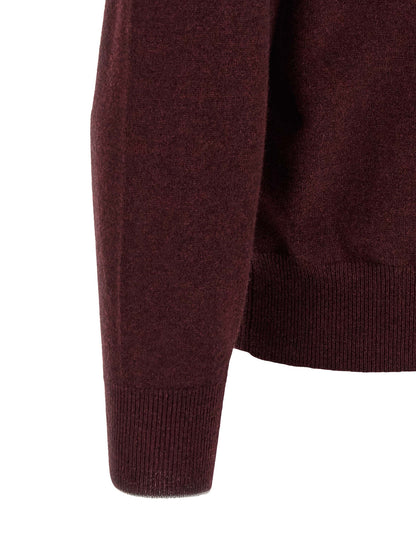 Sweater by Brunello Cucinelli for men in cashmere & horn bordeaux, burgundy & horn showcases a downtown chic silhouette, artfully finished with a downtown chic and for a sophisticated, high-end look.