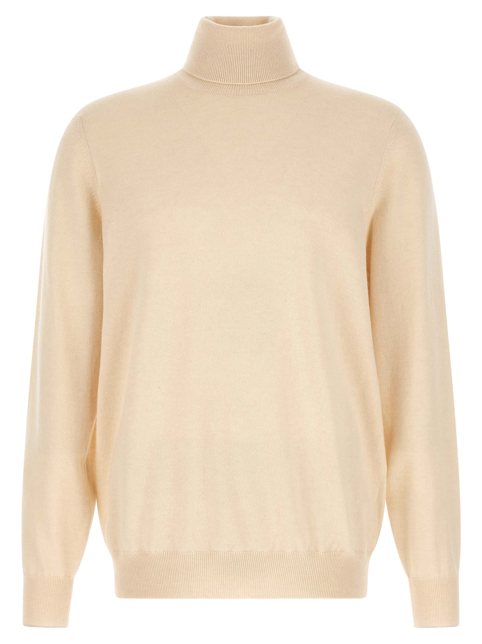 Cardigan by Brunello Cucinelli for men in cashmere white features an impeccable silhouette, showcasing a sophisticated turtle high-neck neckline and detail for a truly impeccable finish.
