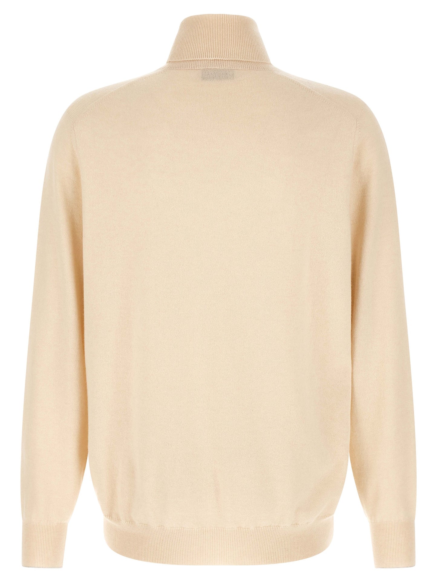 Cardigan by Brunello Cucinelli for men in cashmere white features an crisp silhouette, showcasing a sophisticated turtle high-neck neckline and detail for a truly crisp finish.