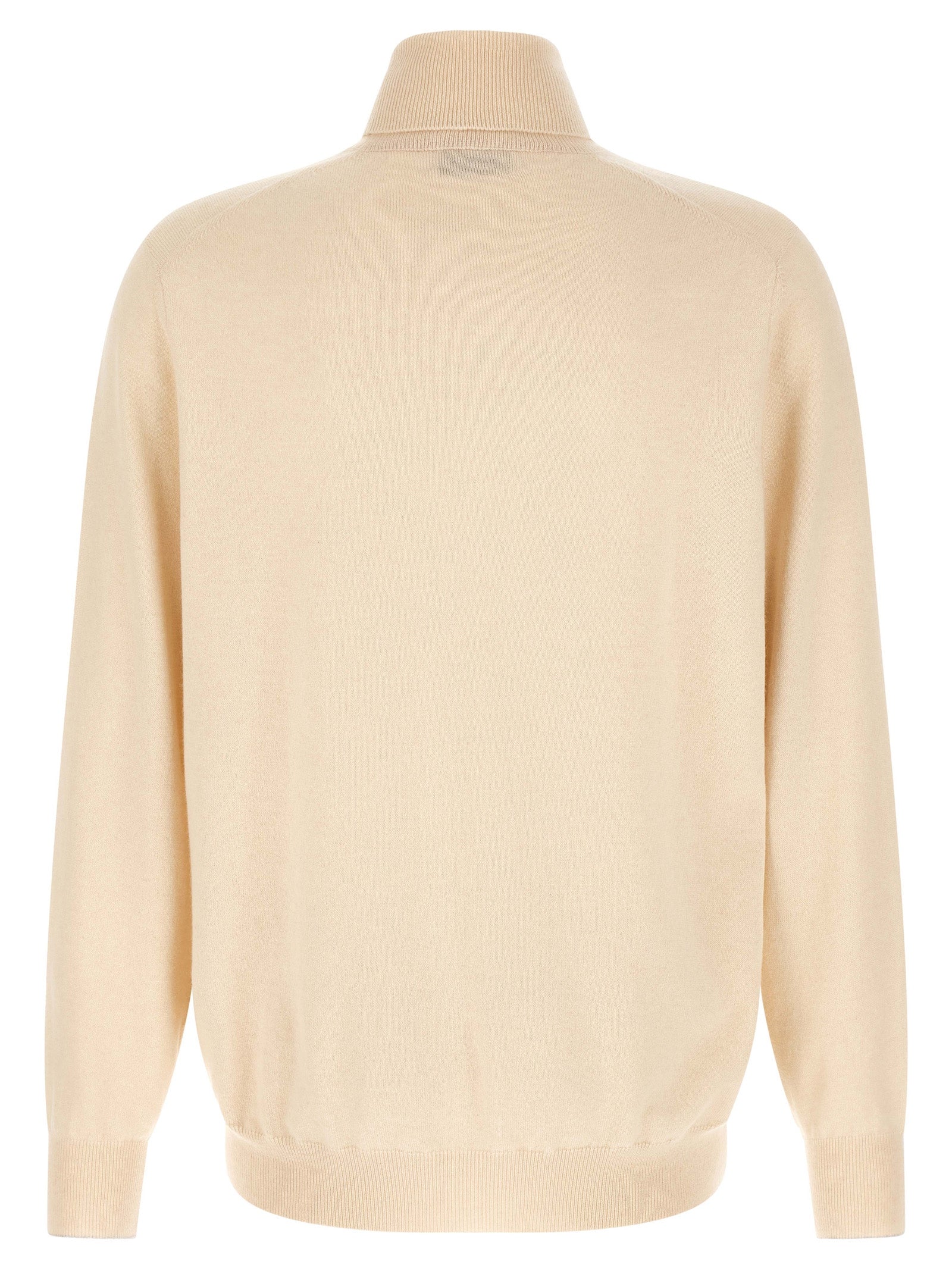 Cardigan by Brunello Cucinelli for men in cashmere white features an crisp silhouette, showcasing a sophisticated turtle high-neck neckline and detail for a truly crisp finish.
