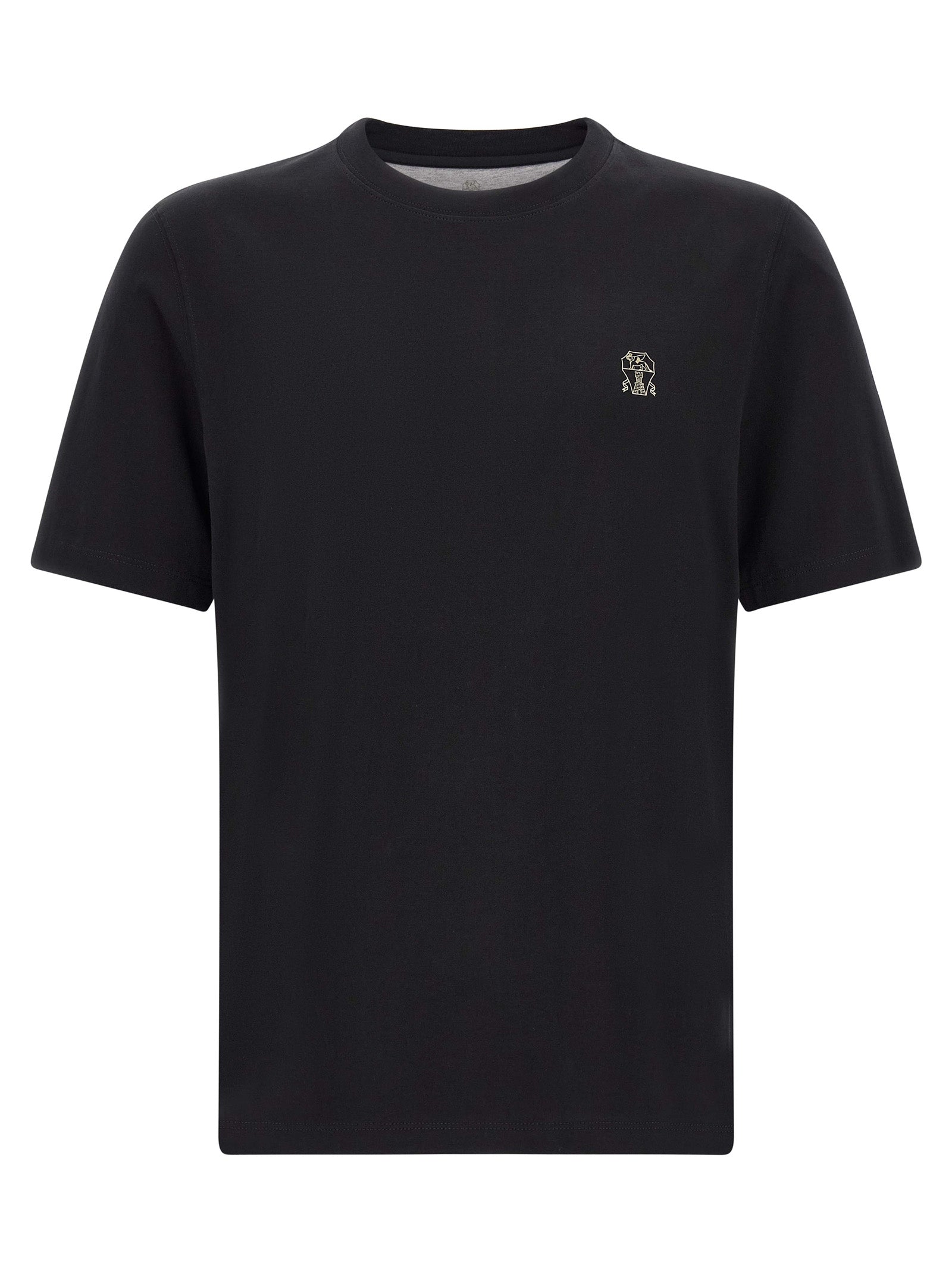 T-Shirt by Brunello Cucinelli for men in cotton black showcases a chic silhouette, artfully detailed with a chic crew neckline and short-sleeve for a chic finish.