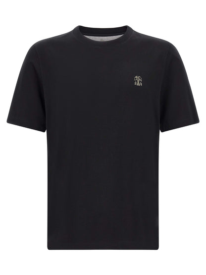 T-Shirt by Brunello Cucinelli for men in cotton black showcases a chic silhouette, artfully detailed with a chic crew neckline and short-sleeve for a chic finish.