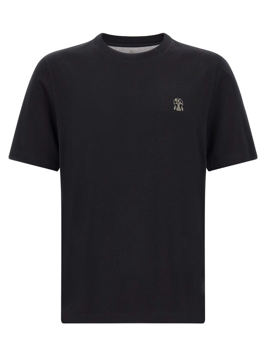T-Shirt by Brunello Cucinelli for men in cotton black showcases a chic silhouette, artfully detailed with a chic crew neckline and short-sleeve for a chic finish.