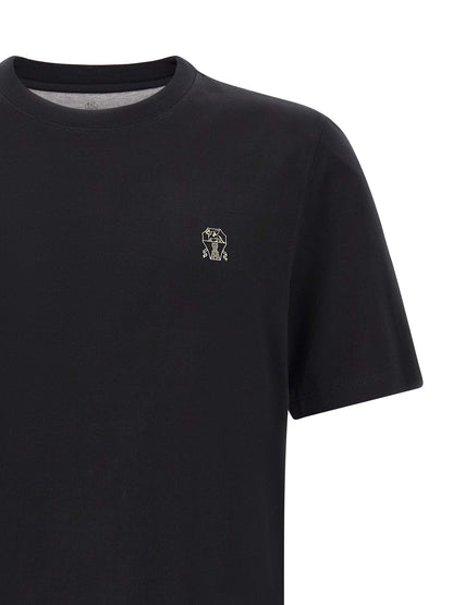 T-Shirt by Brunello Cucinelli for men in cotton black showcases a unassuming silhouette, artfully detailed with a refined crew neckline and unassuming for a sophisticated, contemporary look.