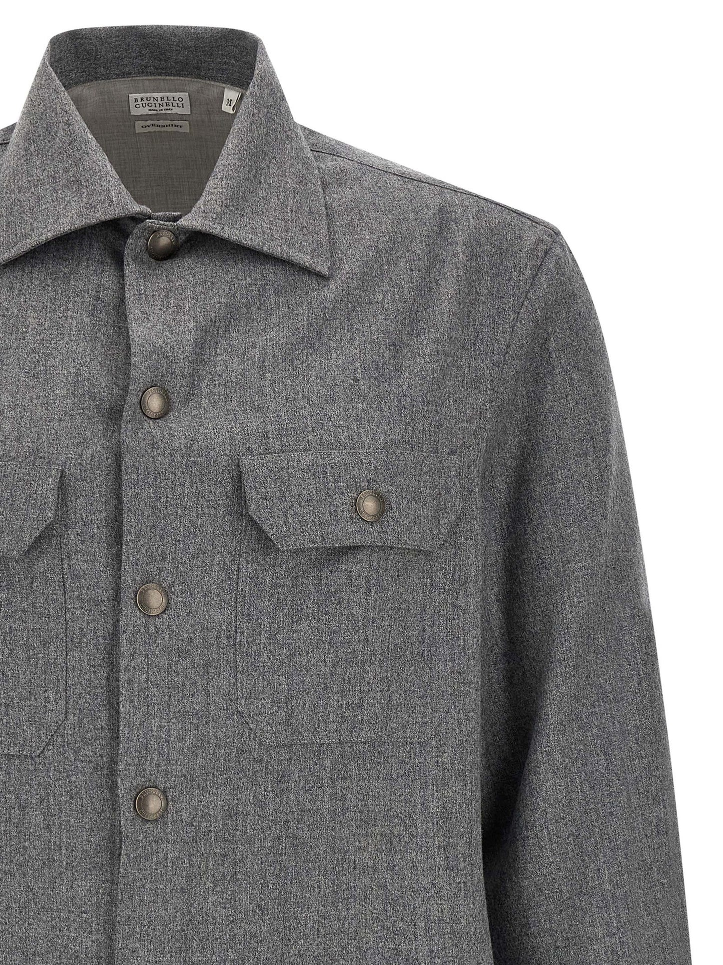 Overshirt by Brunello Cucinelli for men in virgin wool gray features an polished silhouette, showcasing a sophisticated and detail for a truly polished finish.