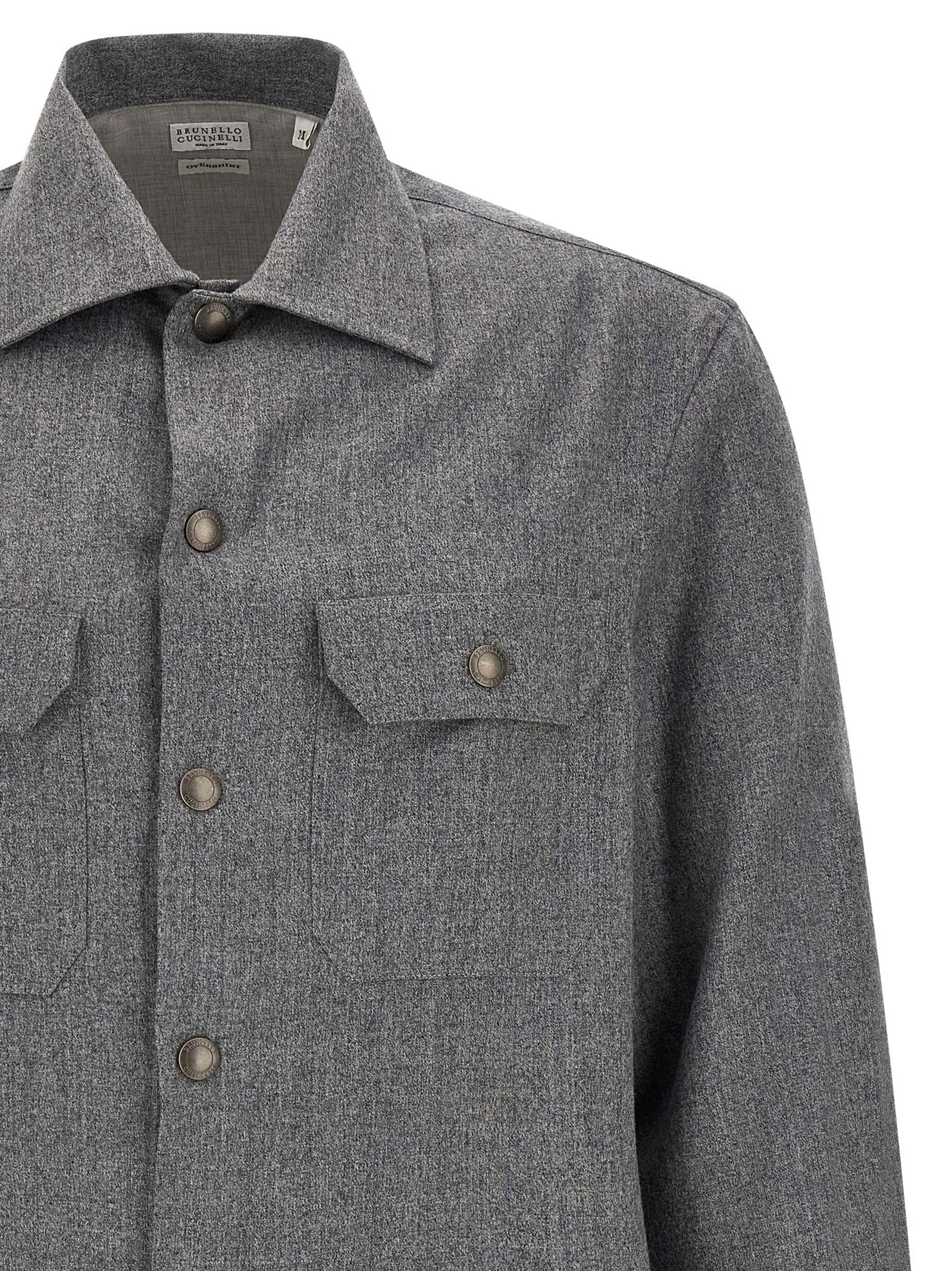 Overshirt by Brunello Cucinelli for men in virgin wool gray features an polished silhouette, showcasing a sophisticated and detail for a truly polished finish.