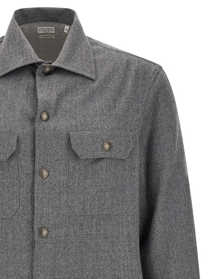 Overshirt by Brunello Cucinelli for men in virgin wool gray features an polished silhouette, showcasing a sophisticated and detail for a truly polished finish.