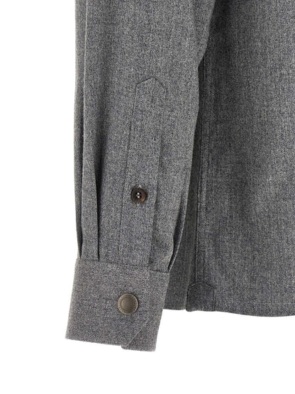 Overshirt by Brunello Cucinelli for men in virgin wool gray showcases a sublime silhouette, artfully detailed with a sublime and for a sophisticated, sublime finish.