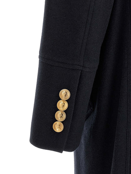 Overcoat by Brunello Cucinelli for men in cashmere gold & navy features a contemporary silhouette showcasing a contemporary and refined pockets for a sophisticated finish.