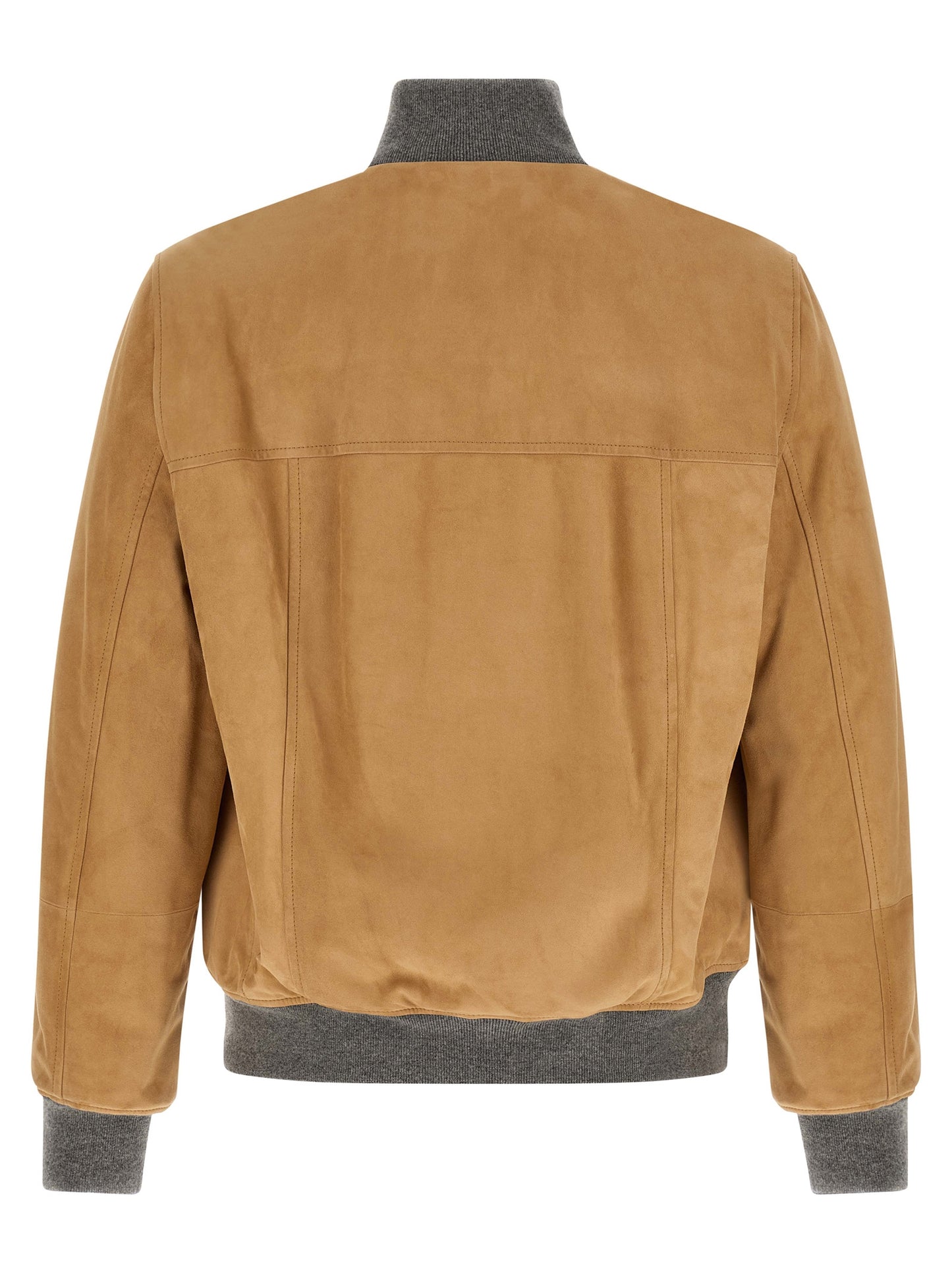 Brunello Cucinelli Men's Lightweight Suede Lamb Leather & Cupro Bomber Jacket - Beige