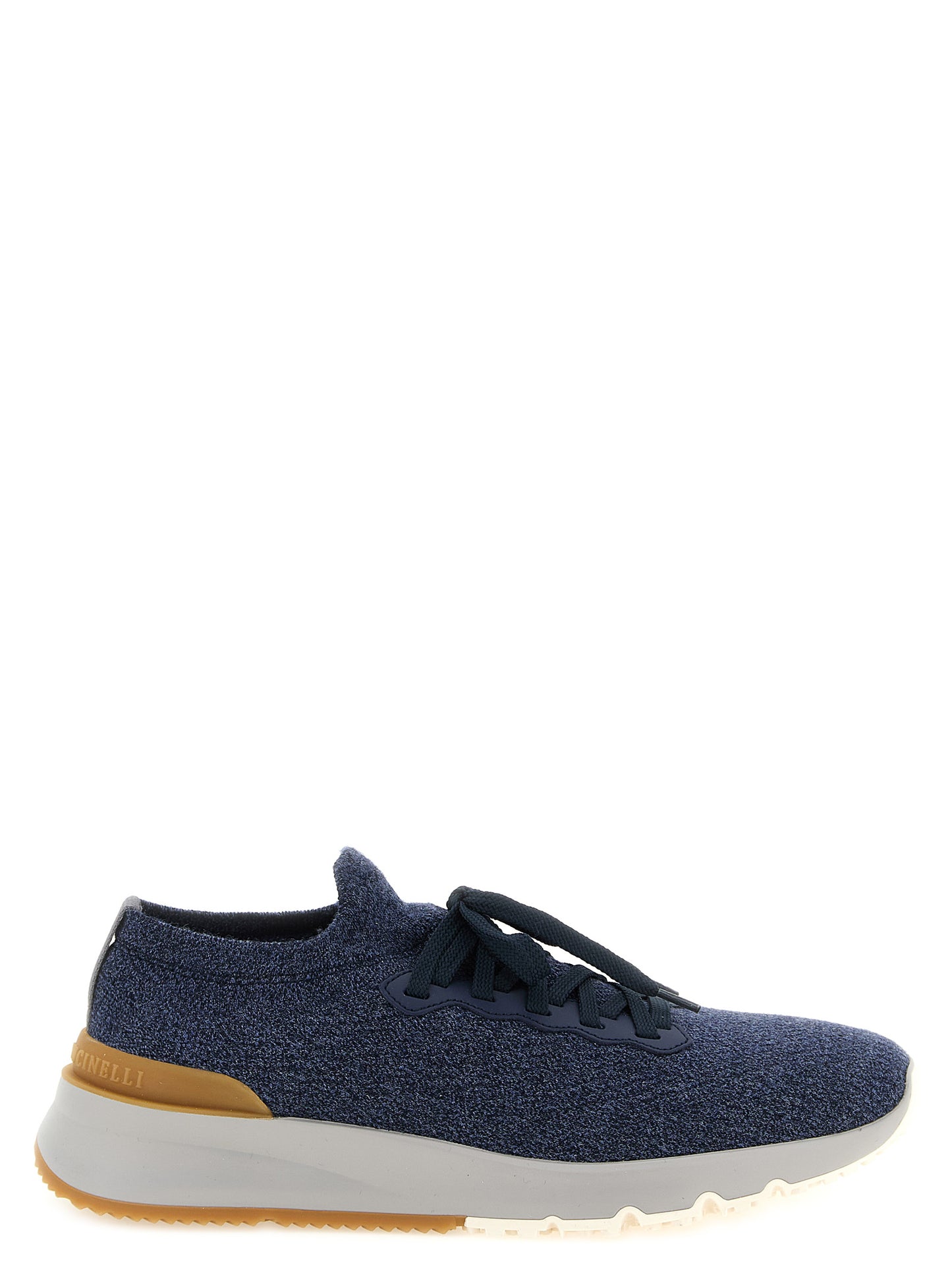 Athletic Sneakers by Brunello Cucinelli for men in wool & calfskin leather navy & jacquard features an exquisite silhouette, showcasing the premium slip-on style of the Men's Slip On Wool & Calfskin Leather Athletic Sneakers with an exquisite finish.