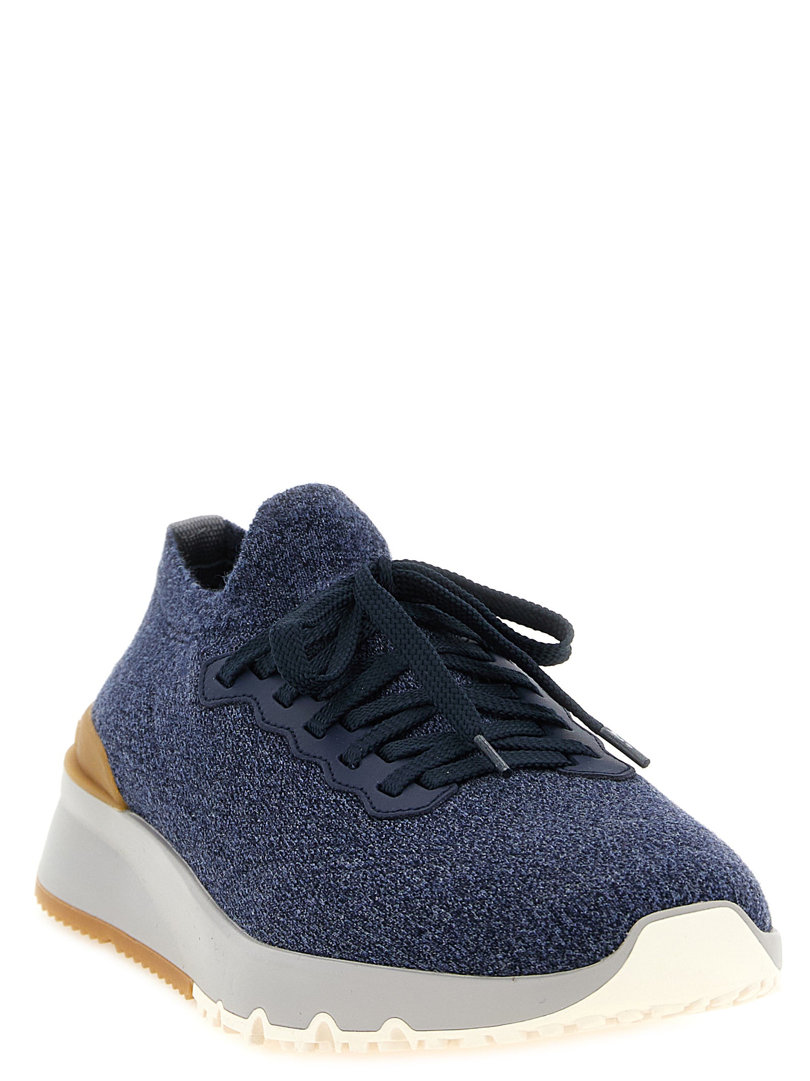 Athletic Sneakers by Brunello Cucinelli for men in wool & calfskin leather navy & jacquard features an timeless silhouette from the Men's Slip On Wool & Calfskin Leather Athletic Sneakers collection, showcasing a timeless slip-on style for a timeless look.