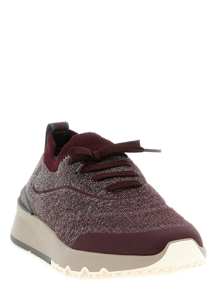 Athletic Sneakers by Brunello Cucinelli for men in tu & cotton bordeaux & burgundy features an exquisite silhouette, showcasing the premium slip-on style of the Men's Slip On TU & Cotton Athletic Sneakers with an exquisite finish.