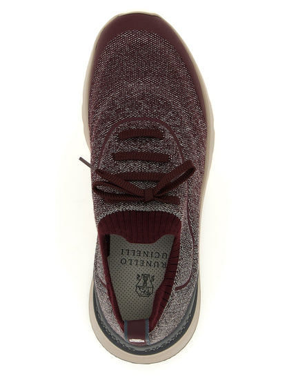 Athletic Sneakers by Brunello Cucinelli for men in tu & cotton bordeaux & burgundy presents a sleek silhouette, perfectly capturing the slip-on style essence of Men's Slip On TU & Cotton Athletic Sneakers with its sleek design and premium finish.