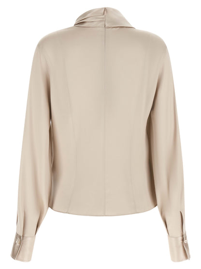Brunello Cucinelli Women's Long-Sleeve Silk Satin Blouse - Beige Natural