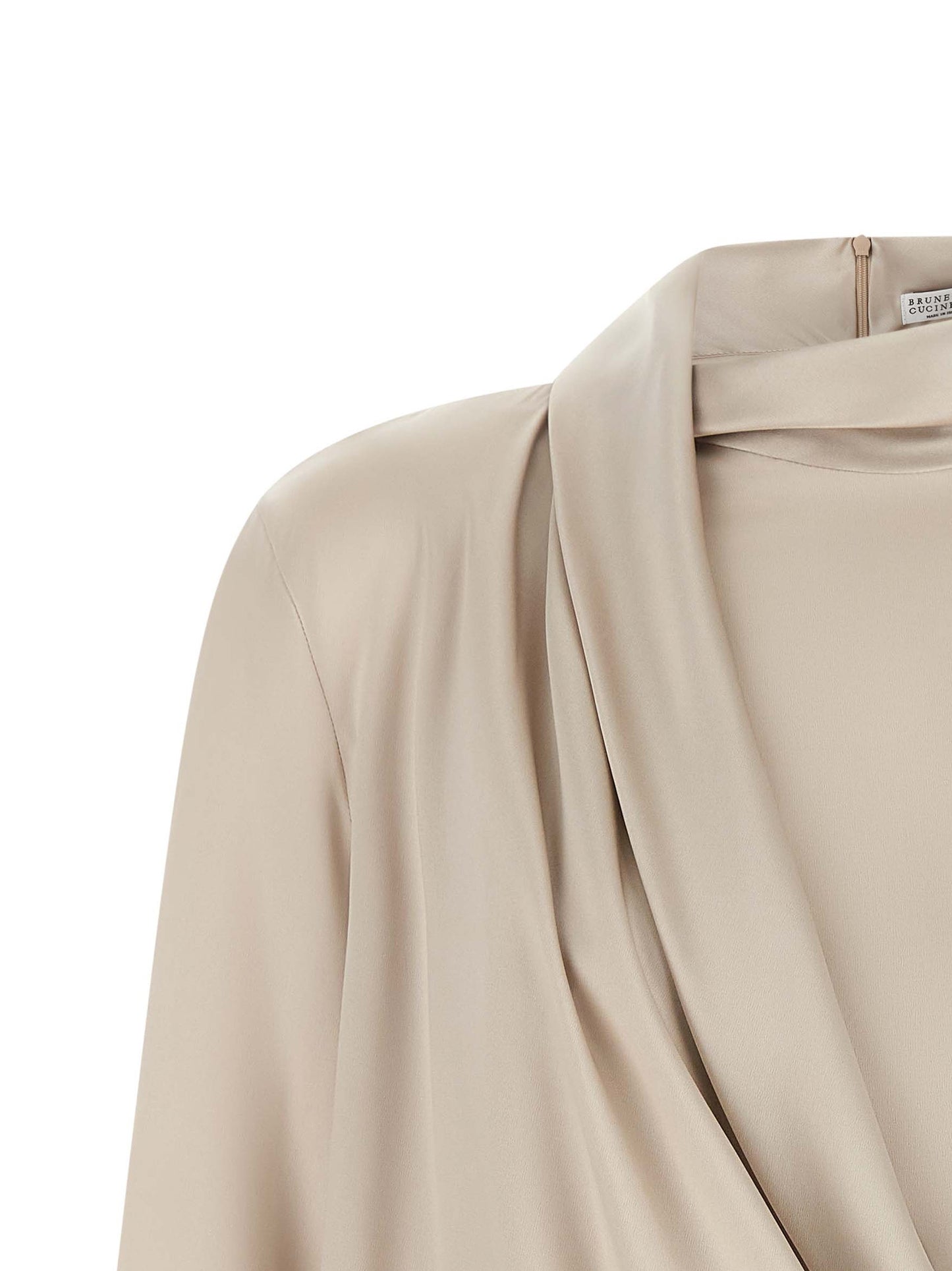 Brunello Cucinelli Women's Long-Sleeve Silk Satin Blouse - Beige Natural
