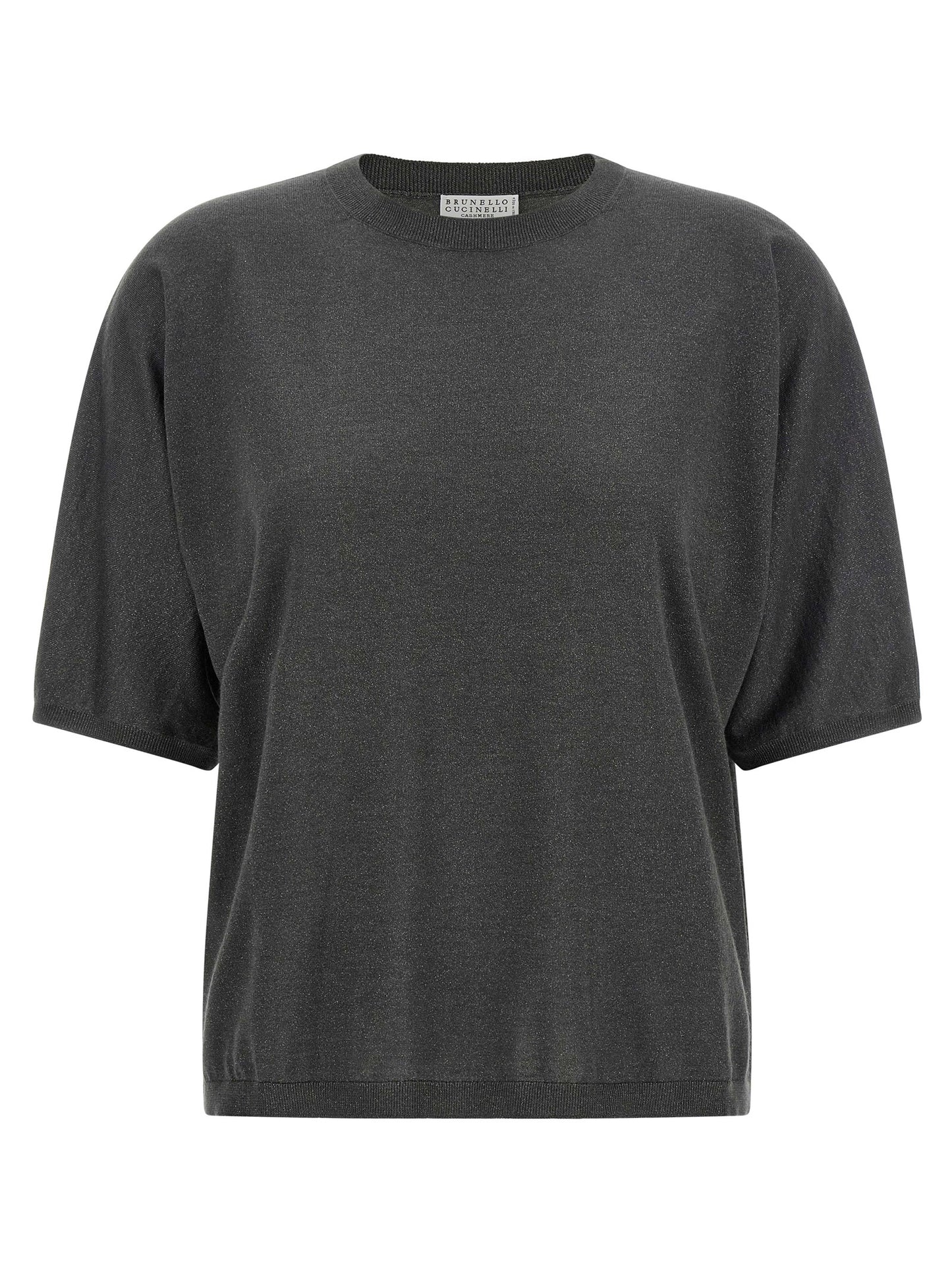 Cardigan by Brunello Cucinelli for women in cashmere silk dark-gray & gray showcases a captivating silhouette, artfully detailed with a captivating short-sleeve and crew neckline for a truly sophisticated captivating look.