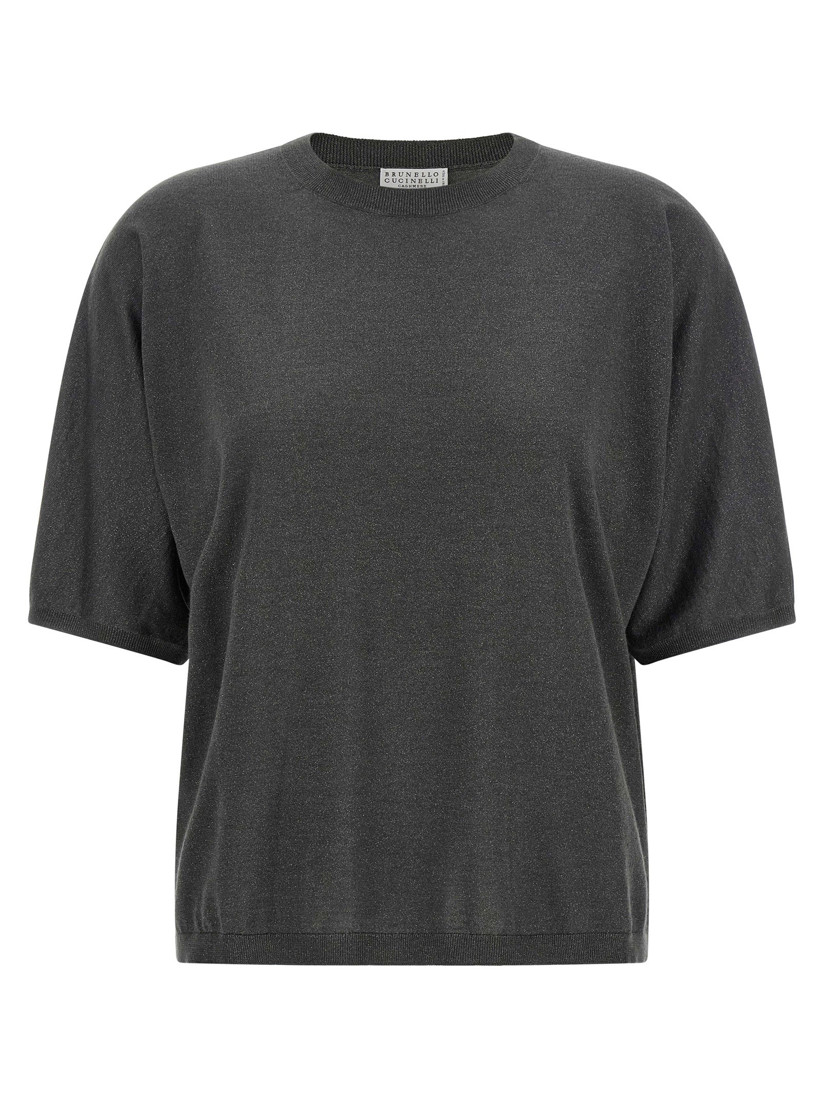 Cardigan by Brunello Cucinelli for women in cashmere silk dark-gray & gray showcases a captivating silhouette, artfully detailed with a captivating short-sleeve and crew neckline for a truly sophisticated captivating look.