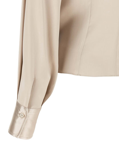 Brunello Cucinelli Women's Long-Sleeve Silk Satin Blouse - Beige Natural