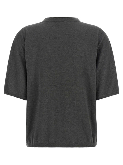 Cardigan by Brunello Cucinelli for women in cashmere silk dark-gray & gray features a nuanced silhouette with a refined crew neckline and nuanced detailing for a sophisticated look.
