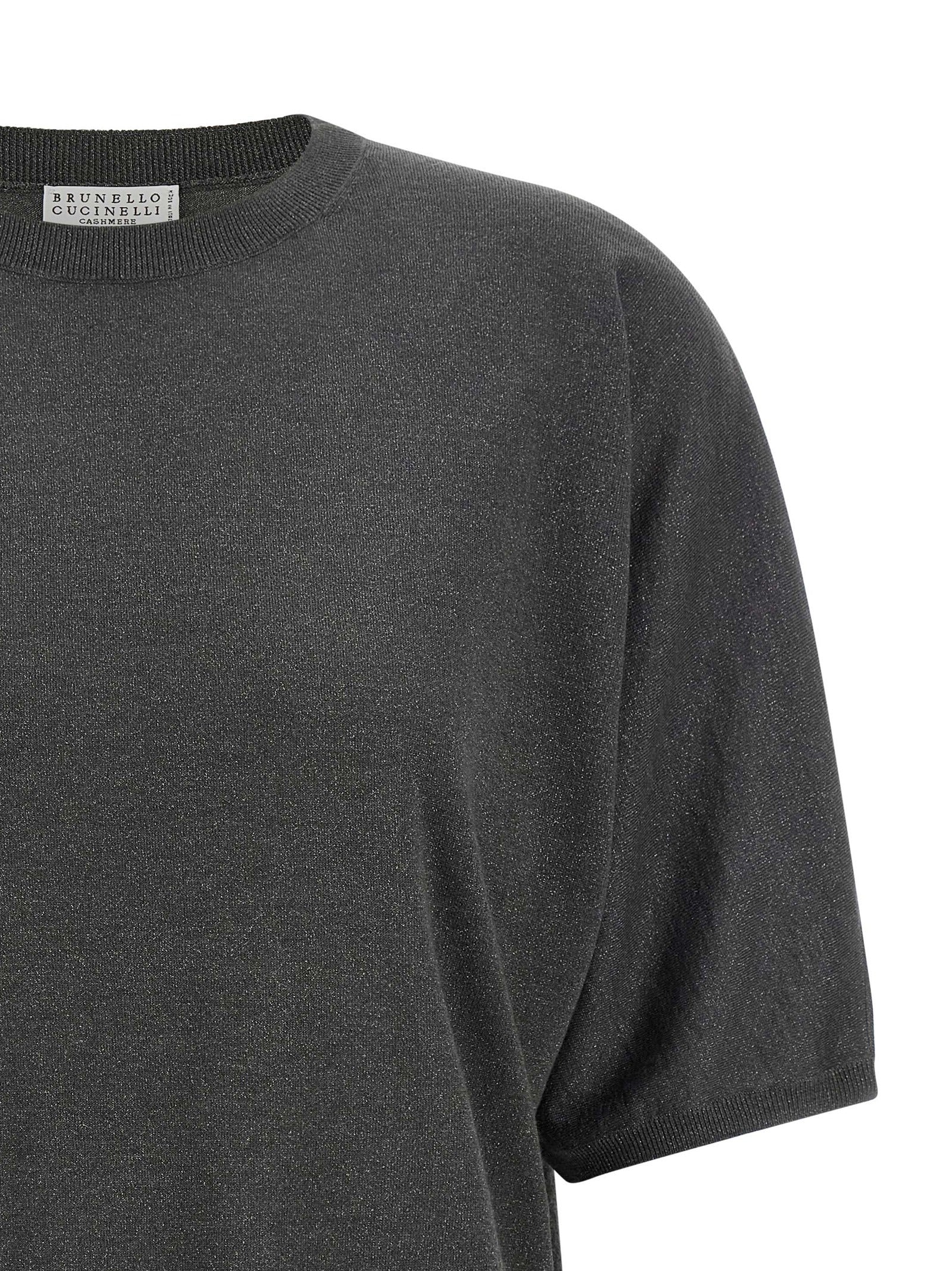 Cardigan by Brunello Cucinelli for women in cashmere silk dark-gray & gray showcases a luxurious silhouette, meticulously detailed with a sophisticated and for a refined finish.