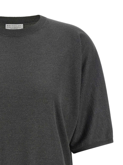 Cardigan by Brunello Cucinelli for women in cashmere silk dark-gray & gray showcases a luxurious silhouette, meticulously detailed with a sophisticated and for a refined finish.