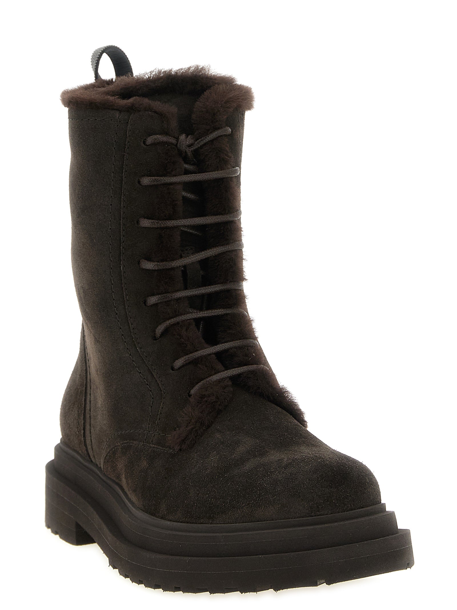 Lace-Up Ankle Boots by Brunello Cucinelli for women in suede calfskin leather brown & signature features an enchanting design from the Monile Women's Suede Calfskin Leather Lace-Up Ankle Boots collection, highlighting a enchanting and round toe style for a refined look.