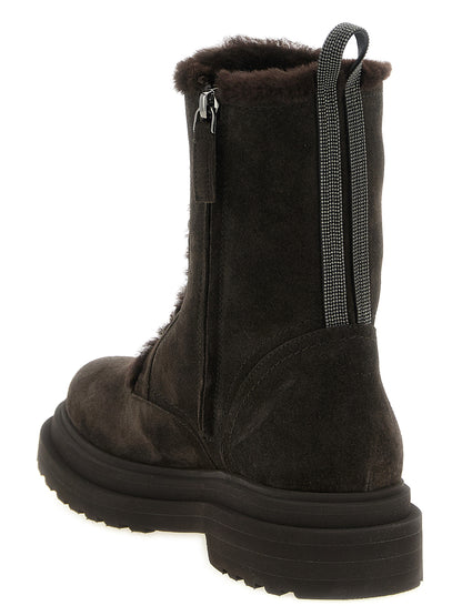 Lace-Up Ankle Boots by Brunello Cucinelli for women in suede calfskin leather brown & signature showcases a ergonomic silhouette from the Monile Women's Suede Calfskin Leather Lace-Up Ankle Boots collection, featuring a ergonomic and a ergonomic round toe style.