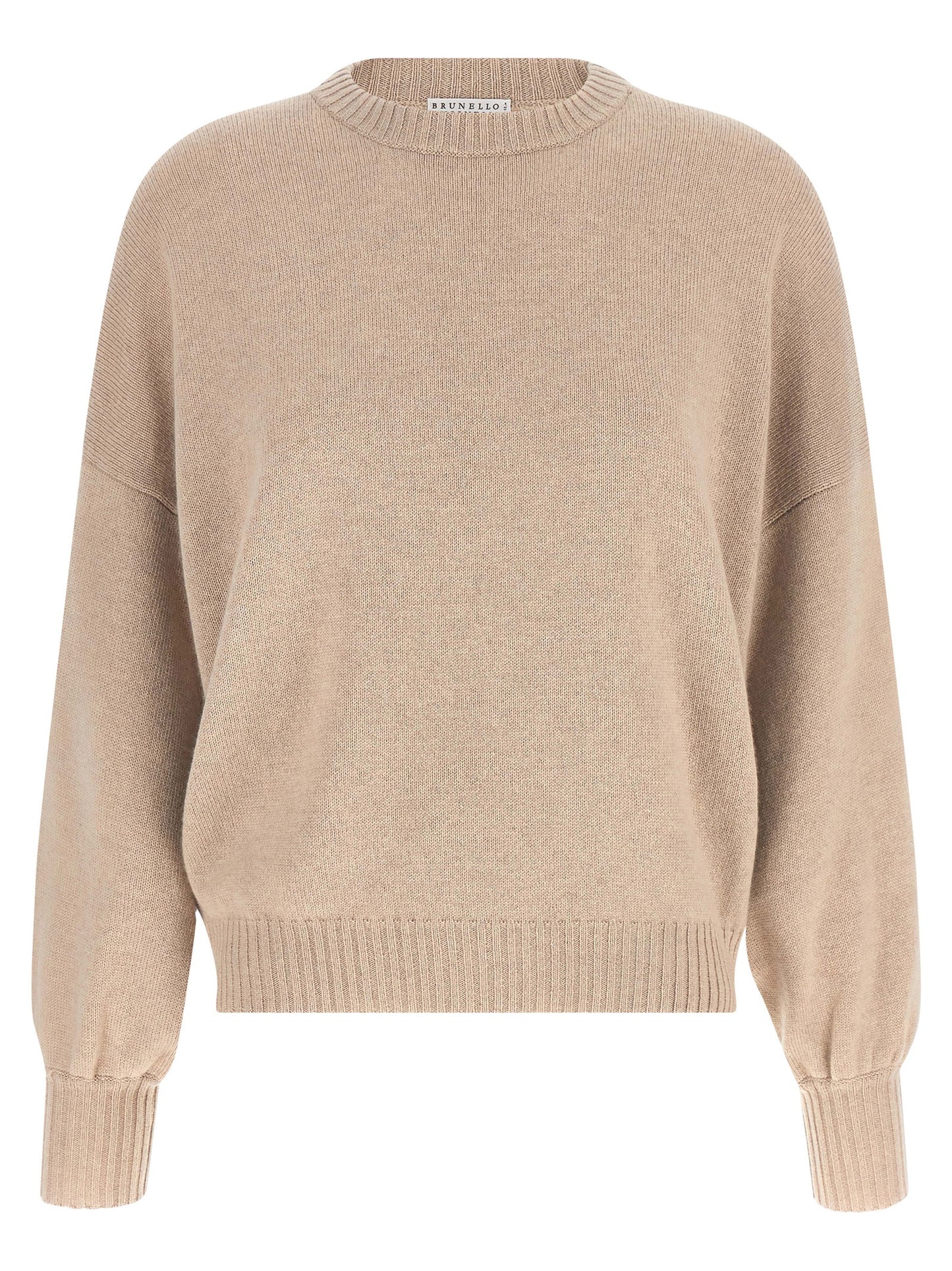 Cardigan by Brunello Cucinelli for women in cashmere & silk beige & signature features a nuanced silhouette with a refined crew neckline and nuanced detailing for a sophisticated look.