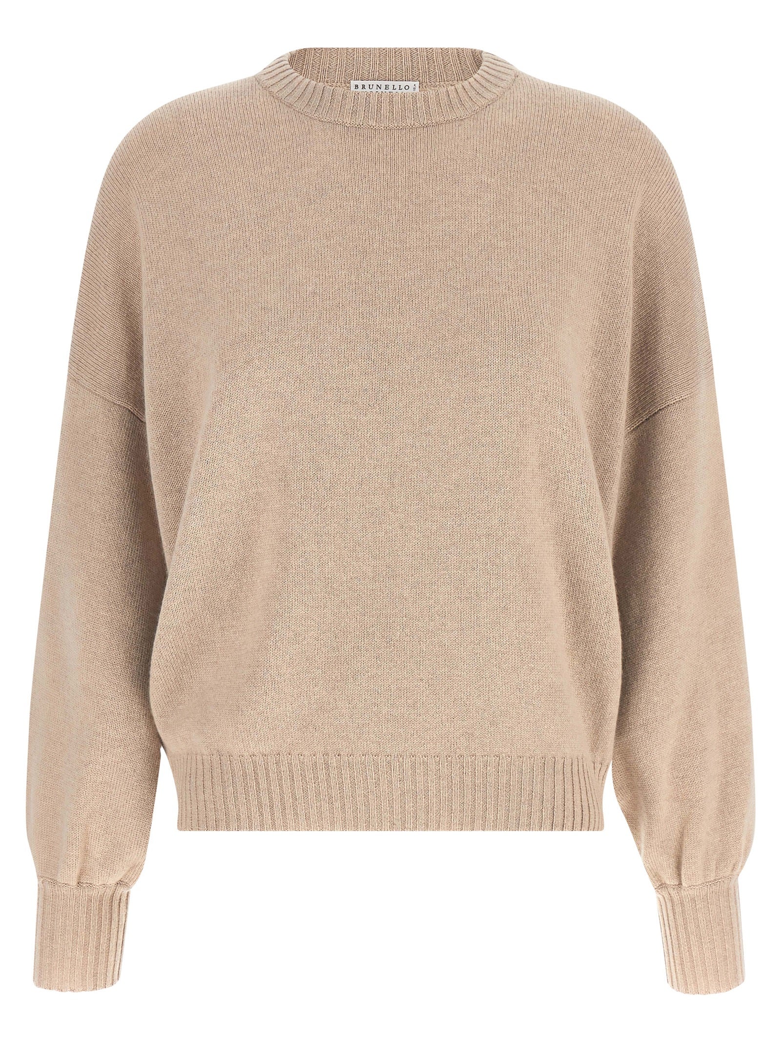 Cardigan by Brunello Cucinelli for women in cashmere & silk beige & signature features a nuanced silhouette with a refined crew neckline and nuanced detailing for a sophisticated look.