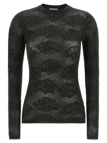 Cardigan by Brunello Cucinelli for women in silk & alpaca wool gray, transparent & floral features a nuanced silhouette with a refined crew neckline and nuanced long-sleeve detailing for a sophisticated look.