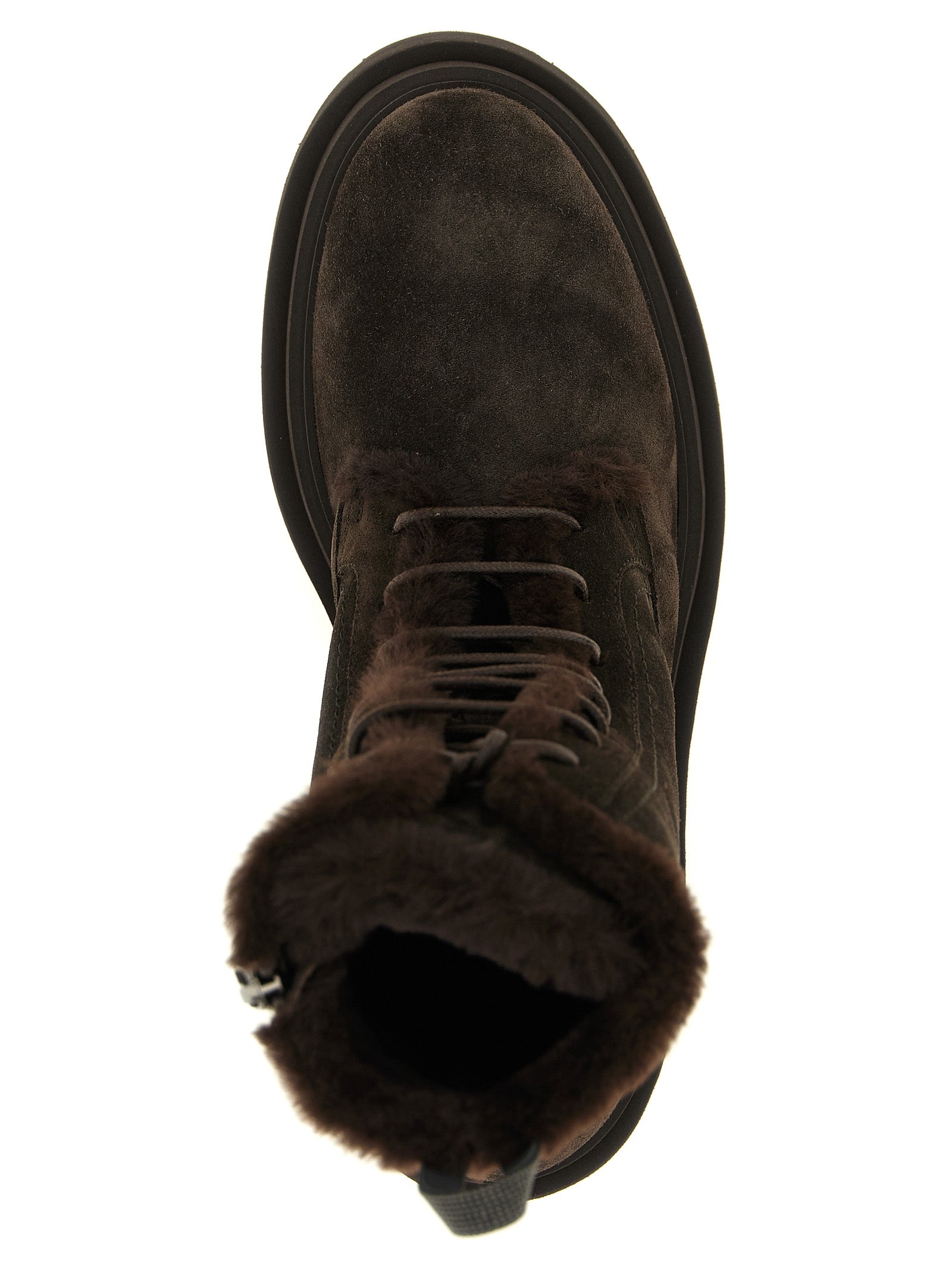Lace-Up Ankle Boots by Brunello Cucinelli for women in suede calfskin leather brown & signature features an dynamic silhouette, showcasing the dynamic Monile Women's Suede Calfskin Leather Lace-Up Ankle Boots design with its distinctive and elegant round toe style.