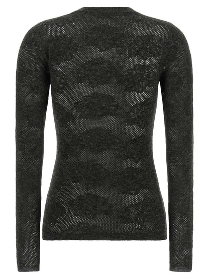Cardigan by Brunello Cucinelli for women in silk & alpaca wool gray, transparent & floral features an impeccable silhouette, showcasing a sophisticated crew neckline and detail for a truly impeccable finish.