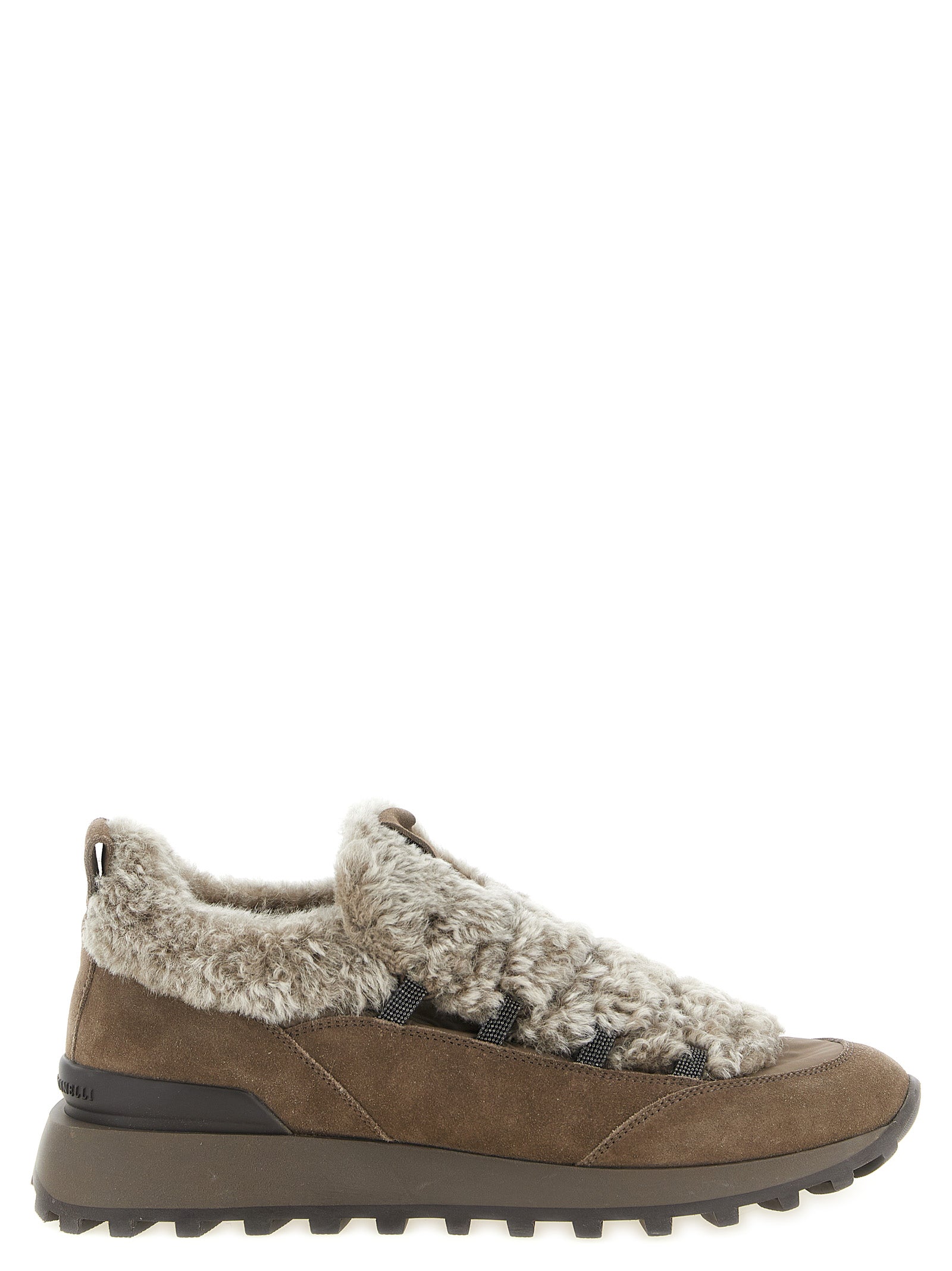 Sneakers by Brunello Cucinelli for women in suede calfskin leather brown features an fashionable silhouette, showcasing the premium Monile Women's Slip On Chunky Suede Calfskin Leather Sneakers in a fashionable slip-on chunky style that offers a fashionable finish for refined style.