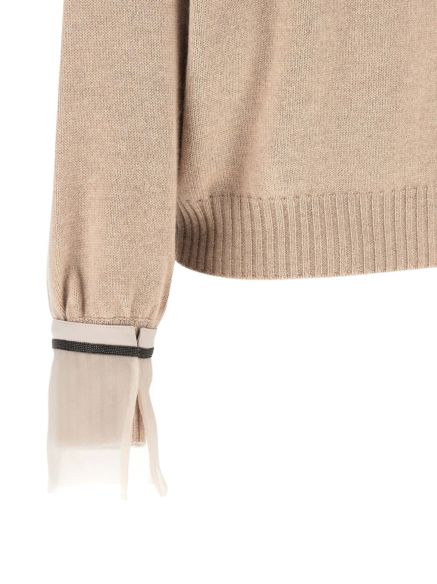 Cardigan by Brunello Cucinelli for women in cashmere & silk beige & signature presents a textural silhouette, artfully finished with a textural and for a sophisticated, textural look.