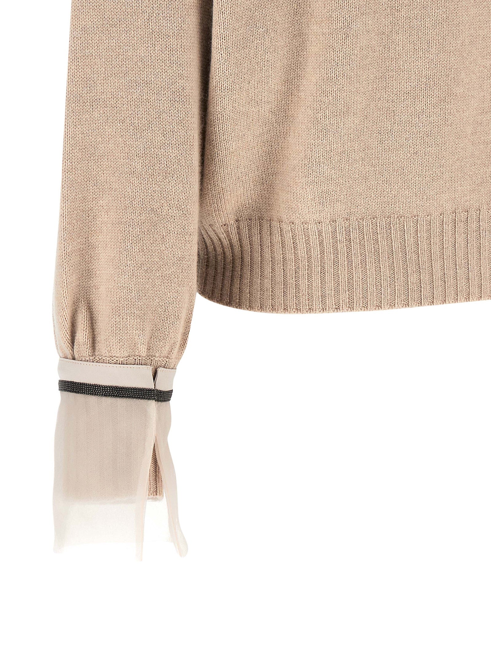 Cardigan by Brunello Cucinelli for women in cashmere & silk beige & signature presents a textural silhouette, artfully finished with a textural and for a sophisticated, textural look.