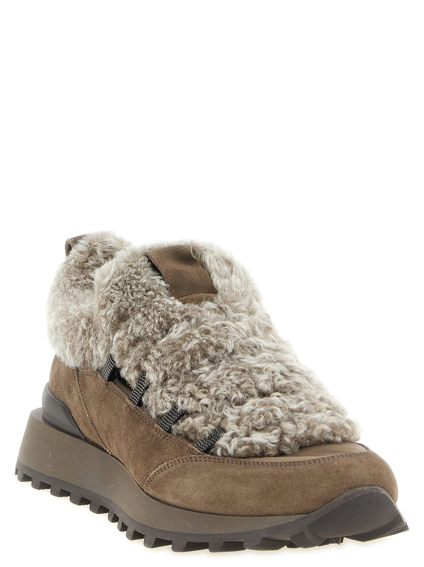 Sneakers by Brunello Cucinelli for women in suede calfskin leather brown features an versatile design from the Monile Women's Slip On Chunky Suede Calfskin Leather Sneakers collection, highlighting a versatile slip-on chunky style for a premium, high-fashion look.