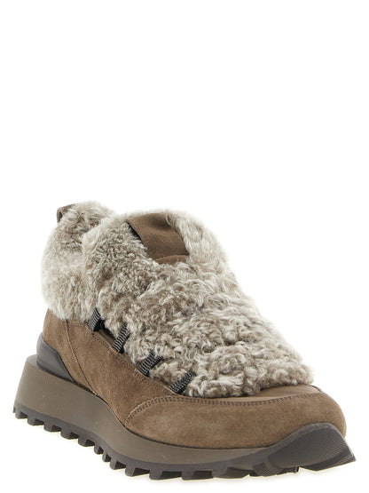 Sneakers by Brunello Cucinelli for women in suede calfskin leather brown features an versatile design from the Monile Women's Slip On Chunky Suede Calfskin Leather Sneakers collection, highlighting a versatile slip-on chunky style for a premium, high-fashion look.