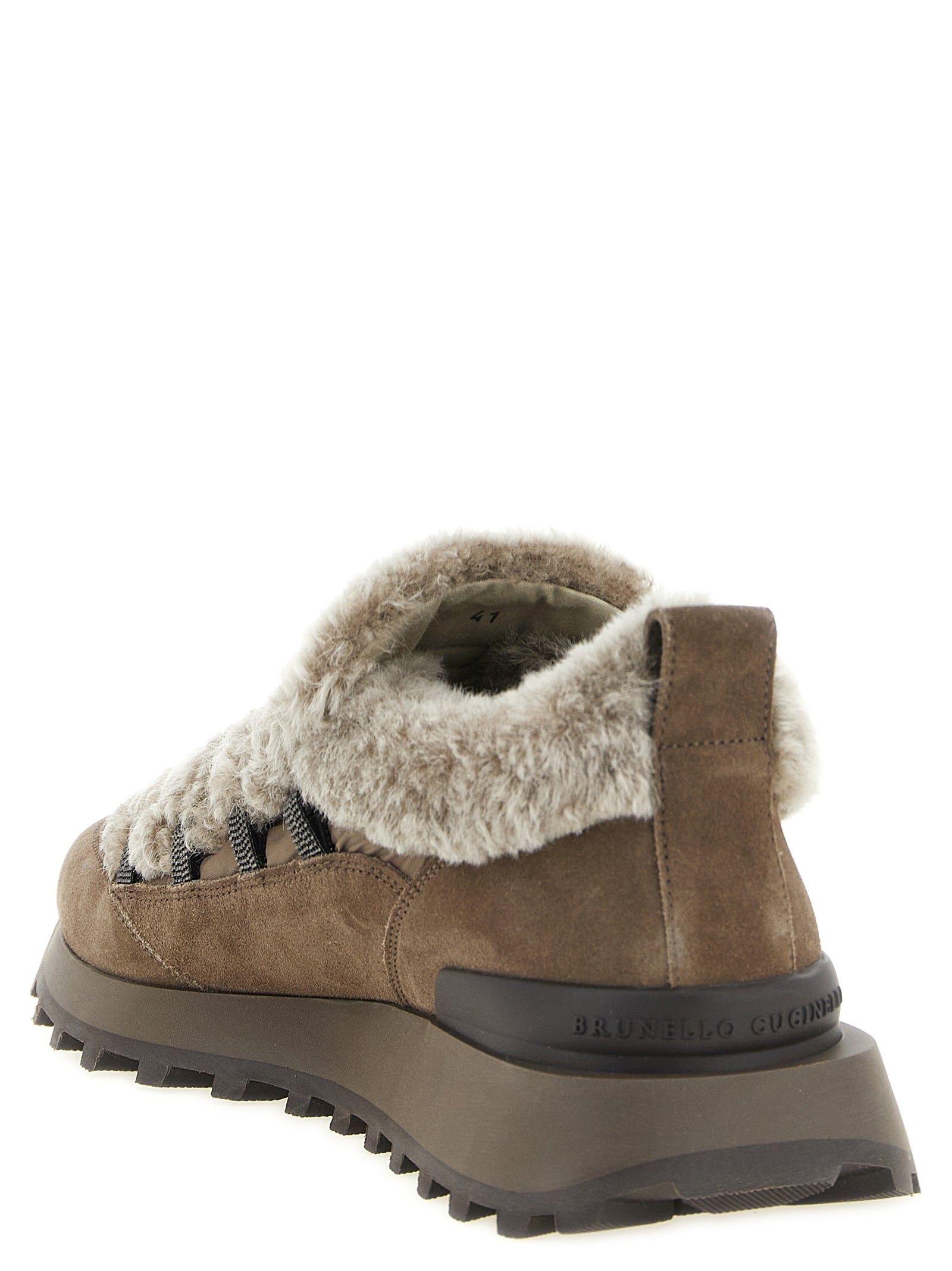 Sneakers by Brunello Cucinelli for women in suede calfskin leather brown presents a sumptuous silhouette, artfully capturing the essence of the Monile Women's Slip On Chunky Suede Calfskin Leather Sneakers with its sumptuous slip-on chunky style design.